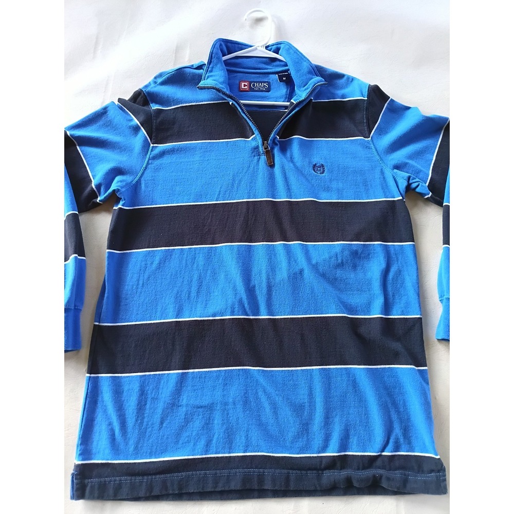 Chaps Mens Blue Stripe Quarter Zip Long Sleeve Polo Shirt M Embroidered Logo - Picture 6 of 16